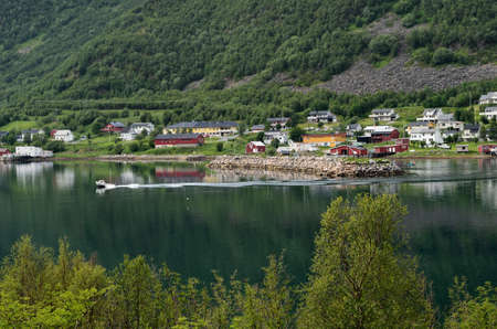 Beautiful fishing village of Sifjorden in summer on the island of Senjaの写真素材