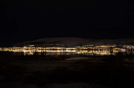 beautiful whale island lit at winter nightの写真素材