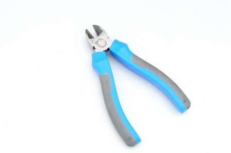blue rubber cutting pliers isolated on white backgroundの写真素材