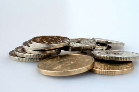 Norwegian coin currency isolated on white background macro photoの写真素材