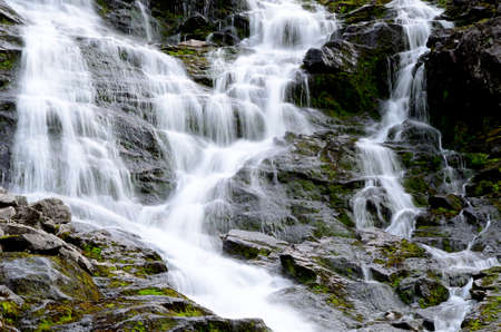 clean fresh water stream running down mountain side in summer landscape