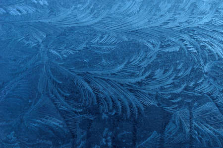beautiful ice flower shapes and patterns on frost frozen window