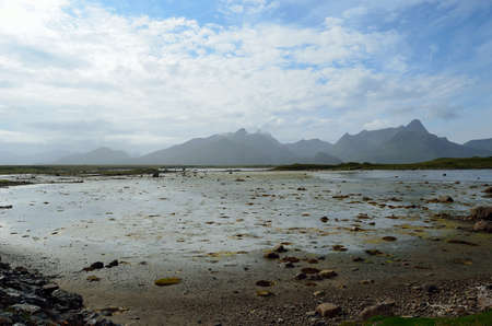 sea and mountain landscape in summerの写真素材