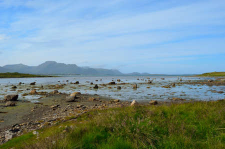 sea and mountain landscape in summerの写真素材