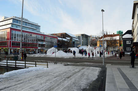 snow sculpture exhibition in tromso city center on 20th february 2016のeditorial素材