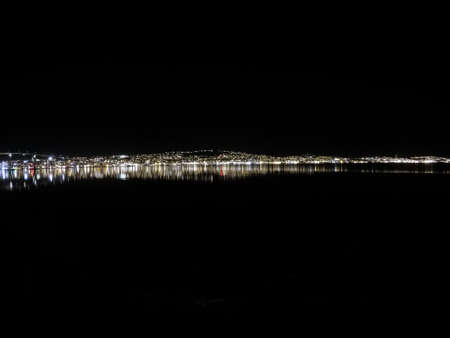 tromsoe city island in autumn nightの写真素材