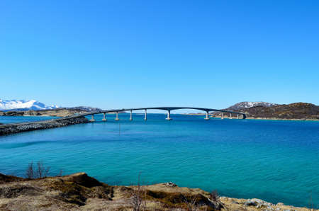 The summer island bridge in northern norwayの写真素材