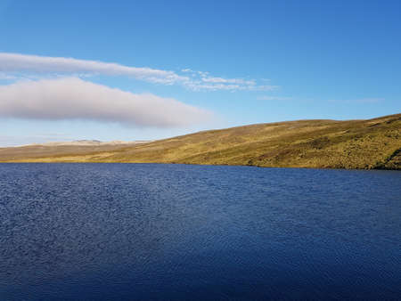 beautiful mountain and fresh water lake view on mageroya, north cape countyの写真素材