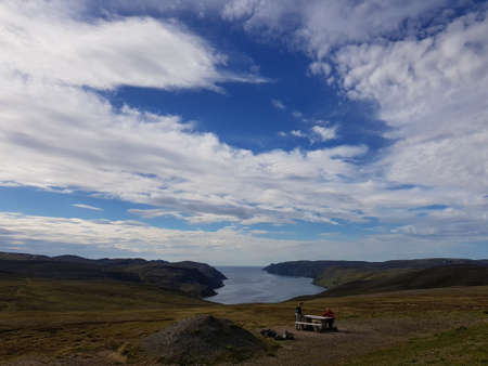beautiful mountain and fresh water lake view on mageroya, north cape countyの写真素材