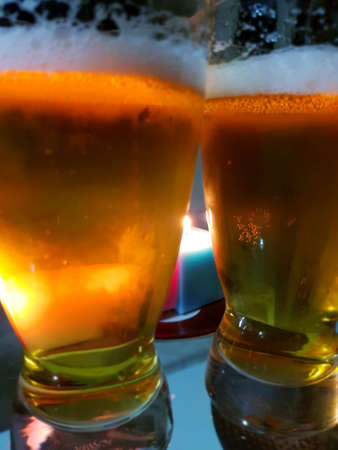 Cold beer in glass closeup