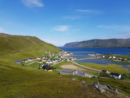 Small settlement of Skarsvaag, northcape county, northern Norwayの写真素材