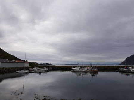 Honningsvaag fjord on a cloudy summer day