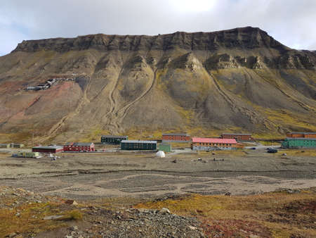 majestic jagged mountain formation on the svalbard islandの写真素材