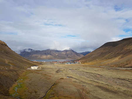 majestic jagged mountain formation on the svalbard islandの写真素材