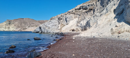 sea around the red beach on the santorini island greeceの写真素材