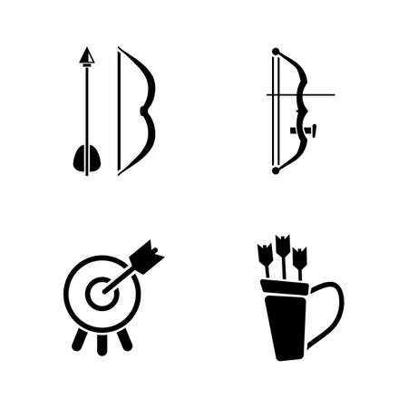 Arrow and Bow. Simple Related Vector Icons Set for Video, Mobile Apps, Web Sites, Print Projects and Your Design. Black Flat Illustration on White Background.のイラスト素材