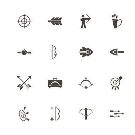 Bows and Arrows icons. Perfect black pictogram on white background. Flat simple vector icon.のイラスト素材