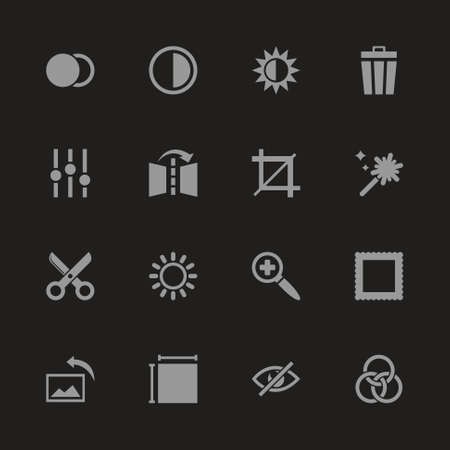Image editing icons - gray symbol on black background. Simple illustration flat vector icon.のイラスト素材