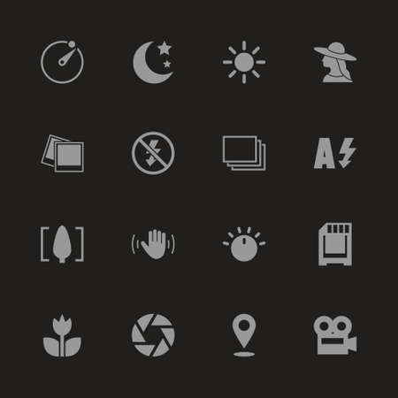 Photo Mode icons - Gray symbol on black background. Simple illustration. Flat Vector Icon.
