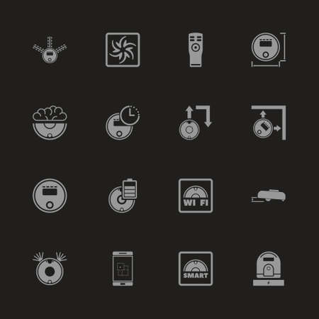 Robot Vacuum Cleaners icons - Gray symbol on black background. Simple illustration. Flat Vector Icon.のイラスト素材