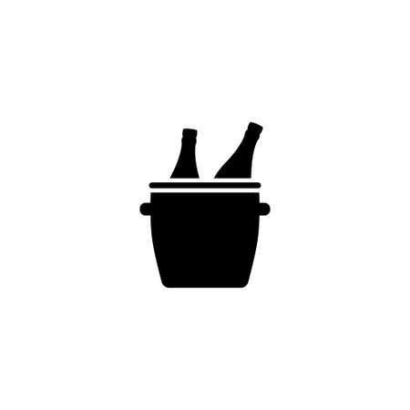 Bucket with Ice and Champagne Bottles vector icon. Simple flat symbol on white backgroundのイラスト素材