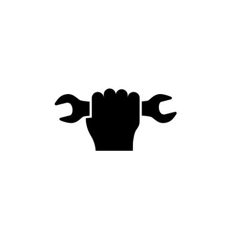 Hand holding Wrench. Flat Vector Icon. Simple black symbol on white backgroundのイラスト素材