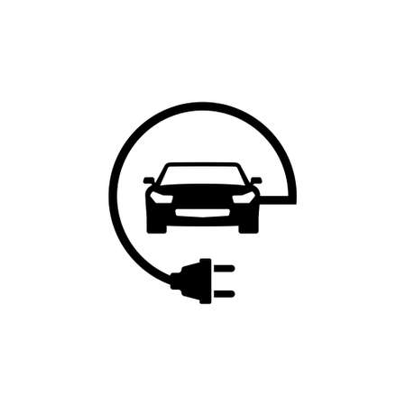 Electric Car. Flat Vector Icon. Simple black symbol on white backgroundのイラスト素材