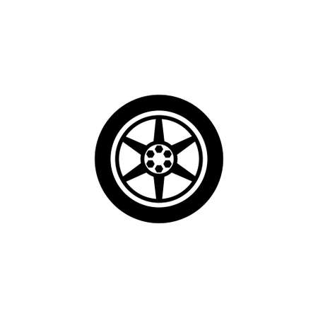 Car Wheel. Flat Vector Icon. Simple black symbol on white backgroundのイラスト素材