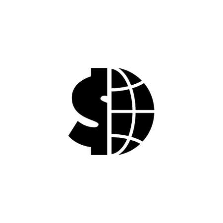 Globe with Dollar. Flat Vector Icon. Simple black symbol on white backgroundのイラスト素材