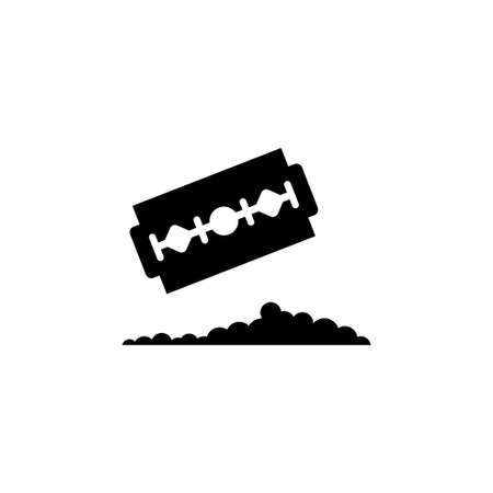 Razor Blade with Pile Cocaine. Flat Vector Icon. Simple black symbol on white backgroundのイラスト素材