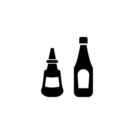 Ketchup and Mustard Sauce Bottle. Flat Vector Icon. Simple black symbol on white backgroundのイラスト素材