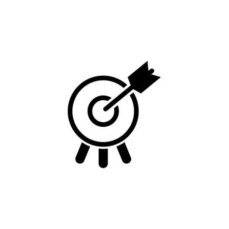 Target with Arrow in Bullseye. Flat Vector Icon. Simple black symbol on white backgroundのイラスト素材