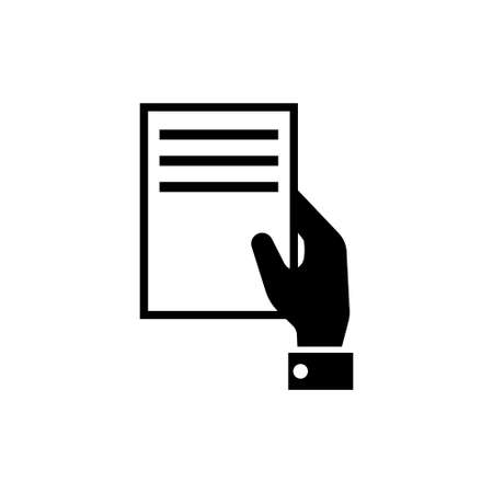 Hand Holding Document. Flat Vector Icon illustration. Simple black symbol on white background. Hand Holding Document sign design template for web and mobile UI elementのイラスト素材