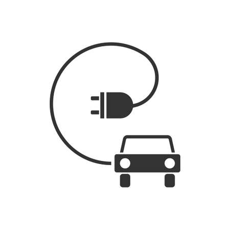 Electric Car. Black Icon Flat on white background