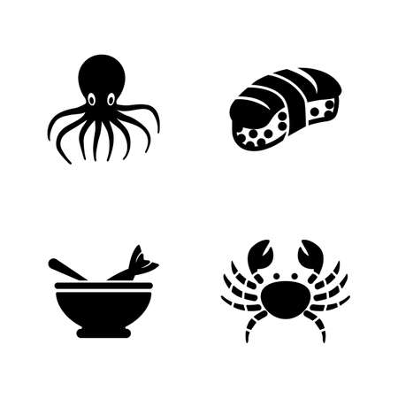 Ocean Seafood, Fish Restaurant. Simple Related Vector Icons Set for Video, Mobile Apps, Web Sites, Print Projects and Your Design. Ocean Seafood, Fish icon Black Flat Illustration on White Backgroundのイラスト素材