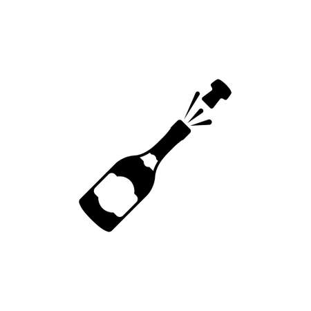 Opened Champagne Bottle, Cork Explosion. Flat Vector Icon illustration. Simple black symbol on white background. Opened Champagne Bottle, Explosion sign design template for web and mobile UI elementのイラスト素材