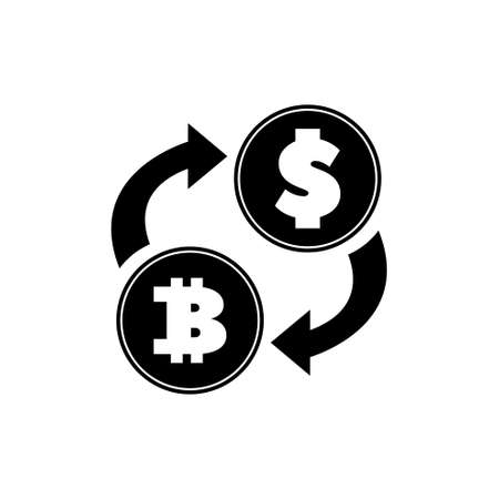 Dollar Currency Exchange Bitcoin. Flat Vector Icon illustration. Simple black symbol on white background. Dollar Currency Exchange Bitcoin sign design template for web and mobile UI elementのイラスト素材