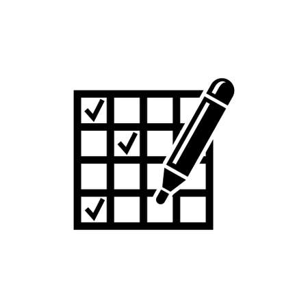 Marking Number on Lottery Ticket and Pencil. Flat Vector Icon illustration. Simple black symbol on white background. Marking Number on Lottery Ticket sign design template for web and mobile UI elementのイラスト素材