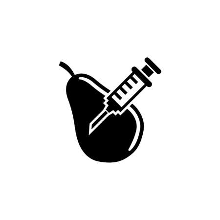 Genetically Modified Pear, GMO Fruit. Flat Vector Icon illustration. Simple black symbol on white background. Genetically Modified Pear, GMO Fruit sign design template for web and mobile UI elementのイラスト素材
