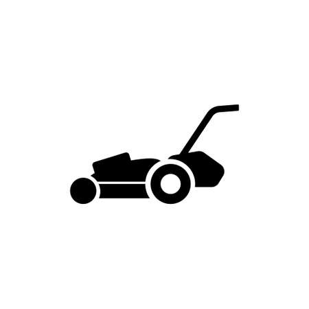 Lawn Mower, Gardening Grass Cutter. Flat Vector Icon illustration. Simple black symbol on white background. Lawn Mower, Gardening Grass Cutter sign design template for web and mobile UI elementのイラスト素材