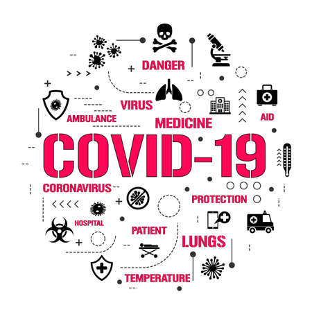 Covid-19 infographic scheme. Household tips vector template. Coronavirus UI UX brochure. Disinfecting text circle presentation design. Health, hygiene and medical icons. Illustration step elementsのイラスト素材