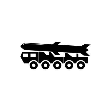 Ballistic Missile, Rocket Launcher Truck. Flat Vector Icon illustration. Simple black symbol on white background. Ballistic Missile, Rocket Launcher sign design template for web and mobile UI elementのイラスト素材