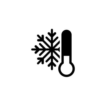 Cold Weather Thermometer, Low Temperature, Frost. Flat Vector Icon illustration. Simple black symbol on white background. Cold Weather Thermometer sign design template for web and mobile UI elementのイラスト素材