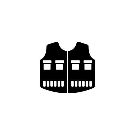 Fishing Vest, Hunting Jacket, Camping Clothing. Flat Vector Icon illustration. Simple black symbol on white background. Fishing Vest, Hunting Jacket sign design template for web and mobile UI elementのイラスト素材
