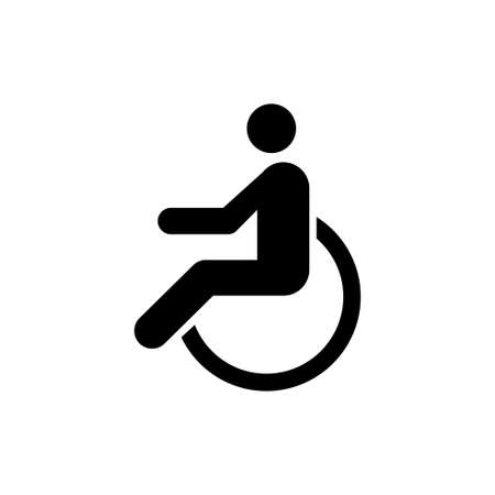 Disabled, Wheelchair Handicap, Cripple. Flat Vector Icon illustration. Simple black symbol on white background. Disabled Wheelchair Handicap Cripple sign design template for web and mobile UI elementのイラスト素材