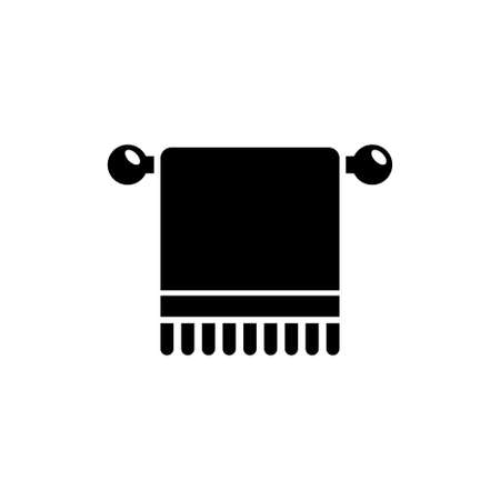 Hanging Bath Towel, Bathroom Accessory. Flat Vector Icon illustration. Simple black symbol on white background. Hanging Bath Towel, Fabric Accessory sign design template for web and mobile UI elementのイラスト素材