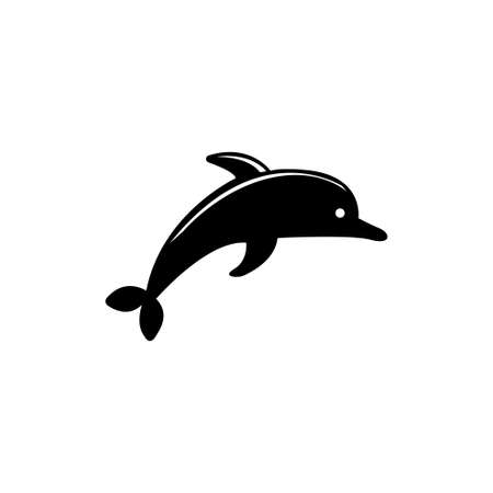Dolphin Jumped, Sea Animal Silhouette. Flat Vector Icon illustration. Simple black symbol on white background. Dolphin Jumped, Sea Animal Silhouette sign design template for web and mobile UI elementのイラスト素材