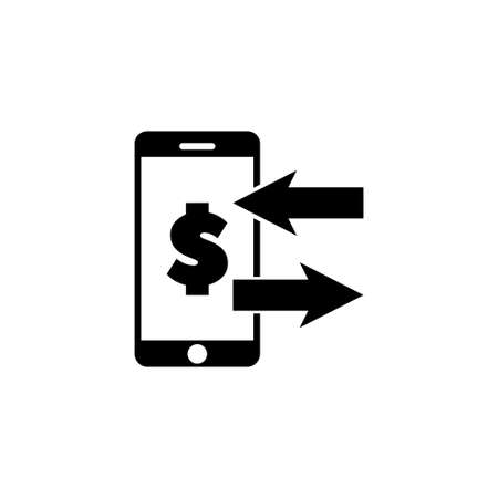 Mobile Payments, Money Transfer via Smartphone. Flat Vector Icon illustration. Simple black symbol on white background. Mobile Payments Cash Transfer sign design template for web and mobile UI elementのイラスト素材