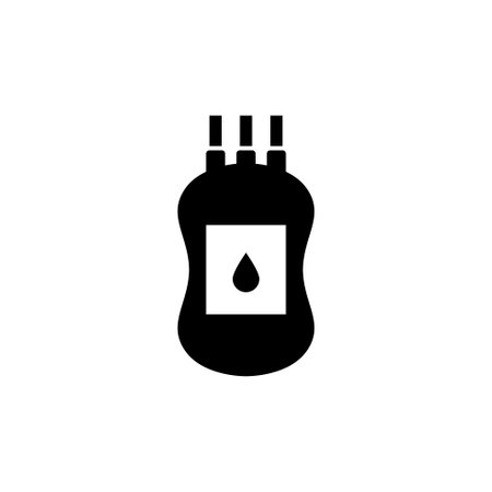 Plastic Blood Bag, Donate Transfusion. Flat Vector Icon illustration. Simple black symbol on white background. Plastic Blood Bag, Donate Transfusion sign design template for web and mobile UI elementのイラスト素材