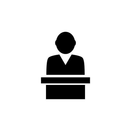 Speaker on Tribune, Political Spokesman. Flat Vector Icon illustration. Simple black symbol on white background. Speaker Tribune Political Spokesman sign design template for web and mobile UI elementのイラスト素材
